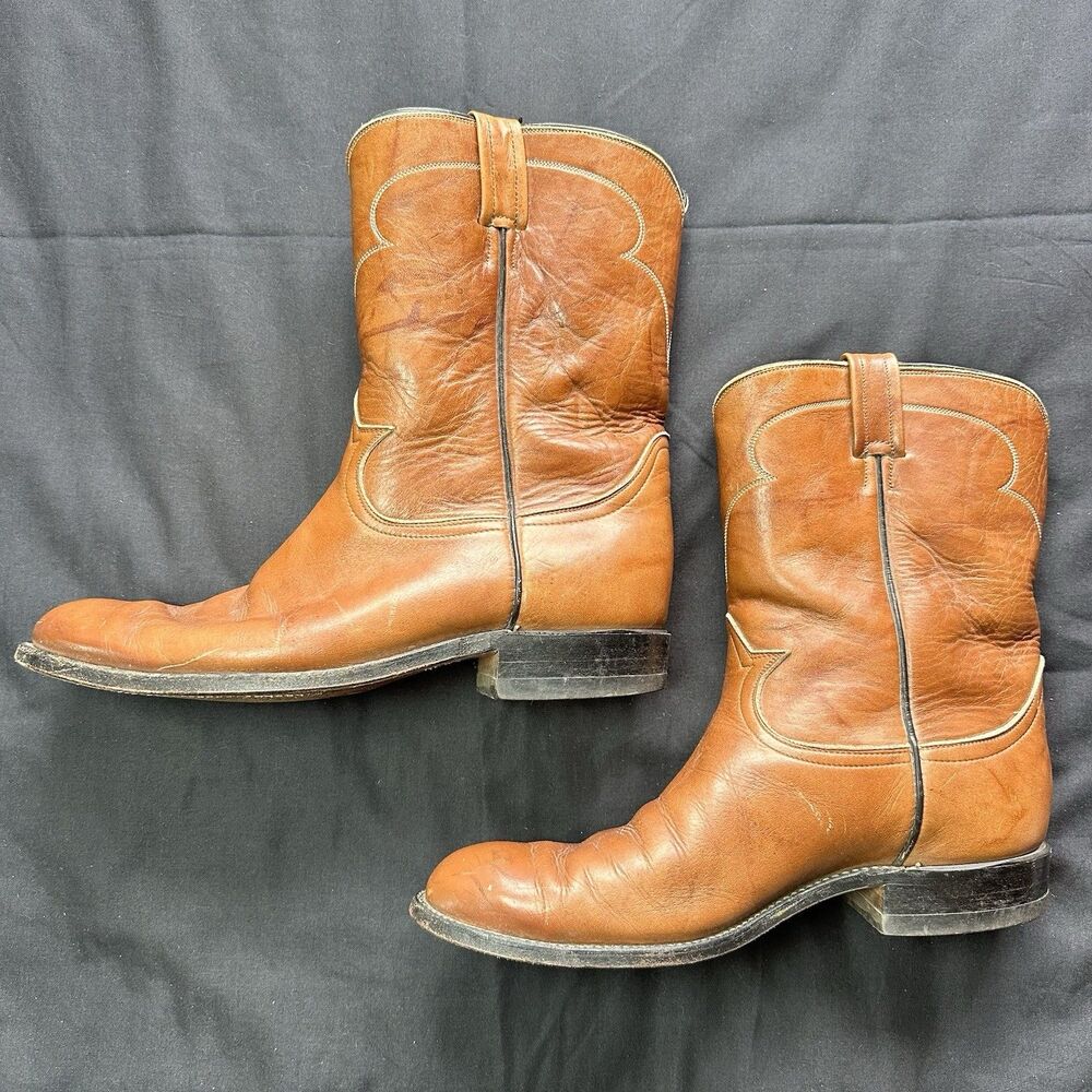 Vintage 1976 Tony Lama 2000 Cowboy Boots Men's 12D Gold Label Tan USA Leather